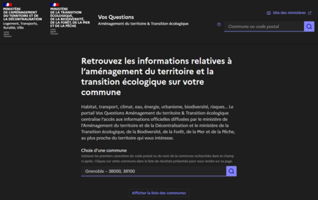 Nouveau portail "Vos questions. Aménagement du territoire & transition écologique"