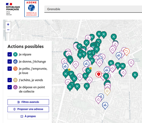 Carte « Longue vie aux objets » pour trouver les acteurs du réemploi et de la réparation sur votre territoire.